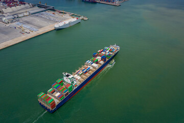 Container ship in export and import business and logistics.