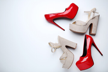 Sticker - Different high heel shoes on white background