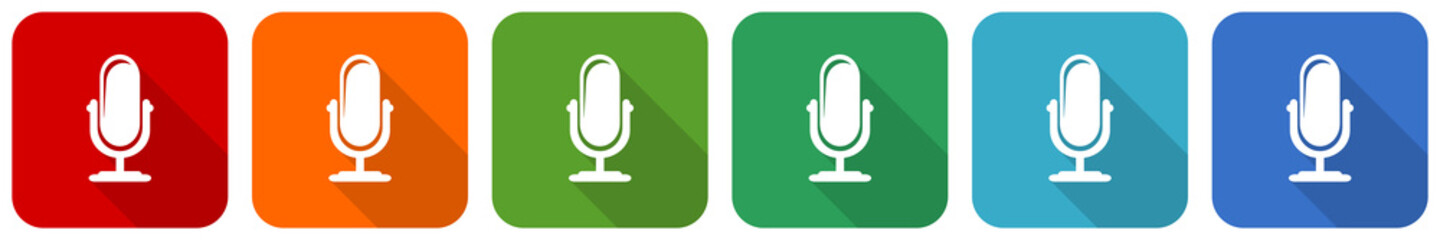 Leinwandbilder - Microphone icon set, flat design vector illustration in 6 colors options for webdesign and mobile applications