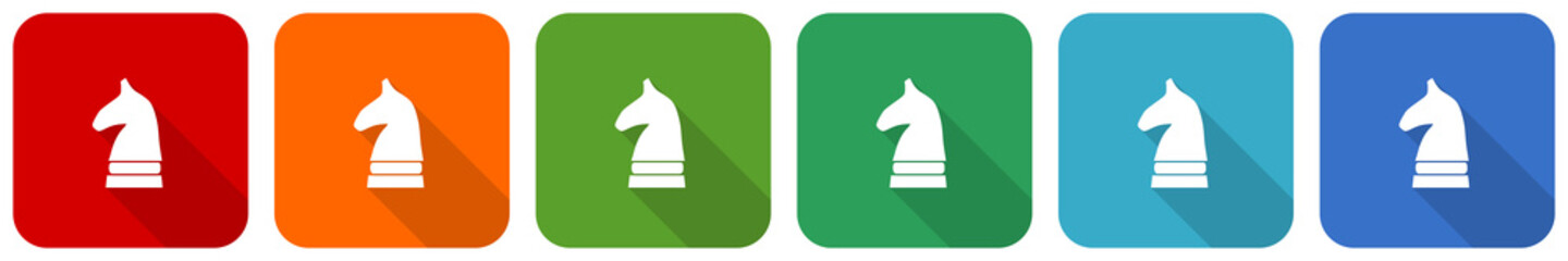 Fototapete - Chess horse icon set, flat design vector illustration in 6 colors options for webdesign and mobile applications