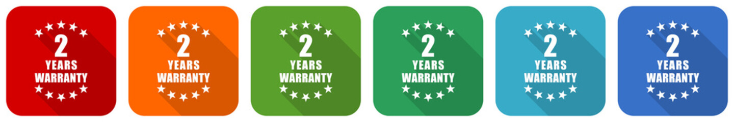 Leinwandbilder - Warranty guarantee 2 year icon set, flat design vector illustration in 6 colors options for webdesign and mobile applications