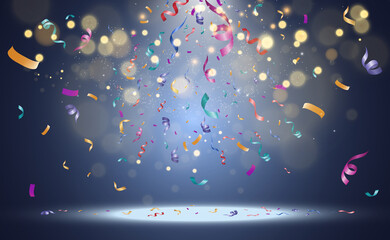 Poster - Lots of colorful tiny confetti and ribbons on transparent background. Festive event and party. Multicolor background.Colorful bright confetti isolated on transparent background