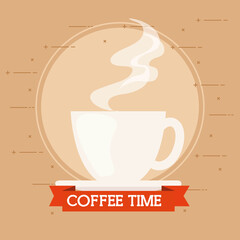 Poster - coffee time banner with cup ceramic vector illustration design