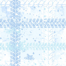 Seamless pattern with crossing tire track on snow background
