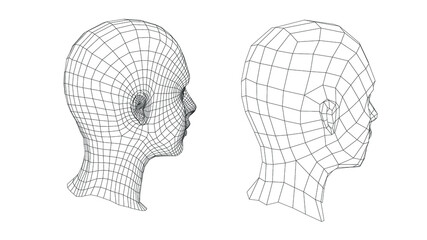 Aufkleber - Low poly 3D head, human face structure made of grid. Biometrics, Facial Recognition and Cyber Security concept.