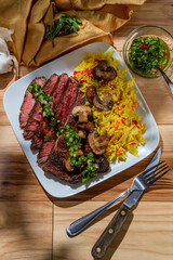 Canvas Print - Chimichurri Steak Yellow Rice