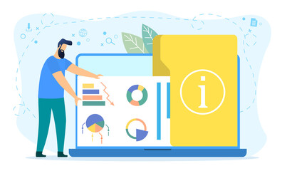 Poster - Office worker studying infographic, the analysis of the evolutionary scale. Colored vector illustration