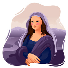 Poster - Cartoon Color Character Person Mona Lisa Renaissance Concept. Vector