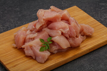 Raw diced chicken for cooking