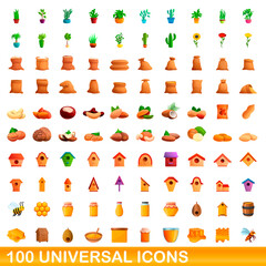 Poster - 100 universal icons set. Cartoon illustration of 100 universal icons vector set isolated on white background