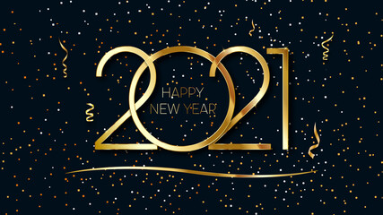 Poster - Happy New Year 2021. Elegant gold text with light.