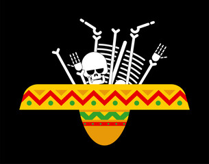 Sticker - Bones in sombrero. Day of dead in mexico sign. Dia de los Muertos Mexican holiday symbol