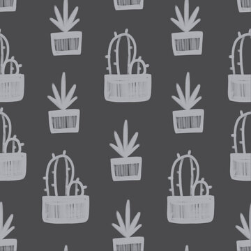 graphic cacti of grey color on a grey background