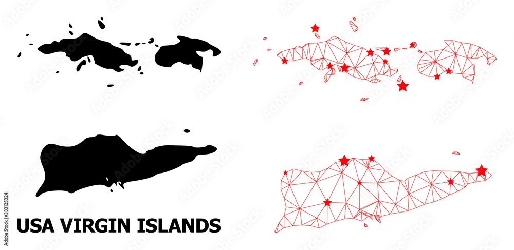 2D polygonal and solid map of American Virgin Islands. Vector structure ...