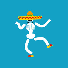 Wall Mural - Dancing skeleton. Day of dead in mexico. Skull in sombrero isolated. Dia de los Muertos Mexican holiday sign