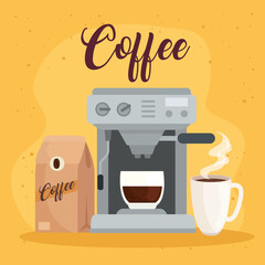 Wall Mural - coffee brewing methods, bag with coffee maker and cup ceramic vector illustration design