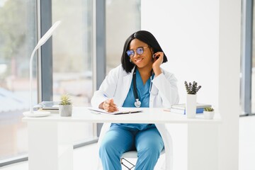 beautiful female african american medical nurse with stethoscope