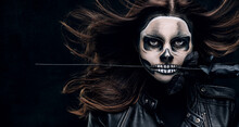 Woman With Halloween Skull Makeup