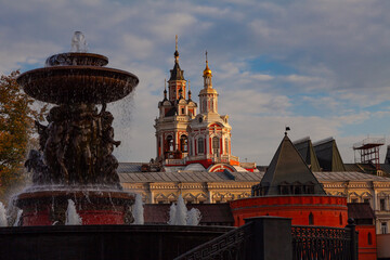 Zaikonospassky Stavropegic Monastery of the Russian Orthodox Church, located in Kitay-gorod on Nikolskaya Street in Moscow