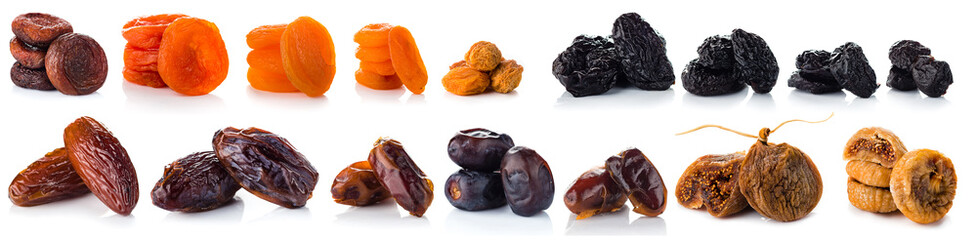 Dried fruit set dried apricots, prunes, dates and figs