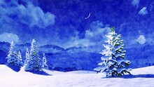 水彩画 冬の夜の森アート 無料画像 - Public Domain Pictures