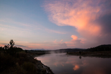Wall Mural - landscape view of the sunrise in grand teton national park as seen from oxbow bend (wyoming).
