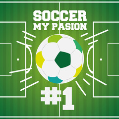 Sticker - Soccer field background. Soccer balloon - Vecrtor illustration