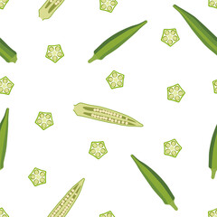 Okra, ochro, ladies fingers. Seamless Patterns