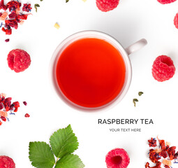 Wall Mural - Creative layout made of raspberry tea on the white background. Flat lay. Food concept.