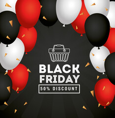 Canvas Print - black friday and basket with balloons design, sale offer save and shopping theme Vector illustration