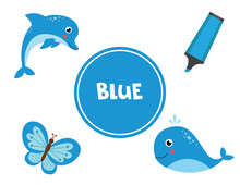 Learning Blue Color For Preschool Kids. Educational Worksheet.