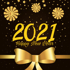 Sticker - 2021 Happy new year with gold gift bows and bowtie design, Welcome celebrate and greeting theme Vector illustration