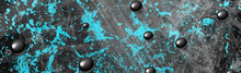 Grunge Blue Grey Abstract Background With Black Glossy Balls. Vector Geometric Design