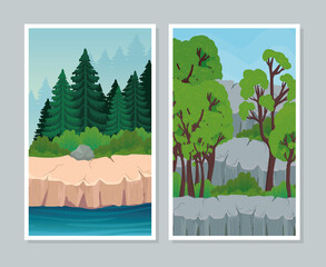 Poster - two landscape banners set design, nature and outdoor theme Vector illustration