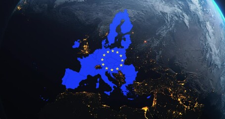Wall Mural - planet earth from space european union map eu flag, 2020 political borders post brexit, 3d illustrat