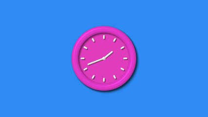 Amazing pink color 3d wall clock isolated on aqua background,12 hours wall clock