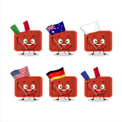 Sticker - Red plastic tray cartoon character bring the flags of various countries