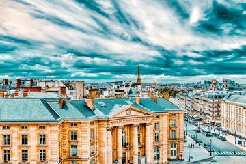 Fototapete - Beautiful panoramic view of Paris from the roof of the Pantheon. View on University of Paris.