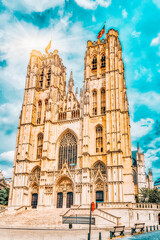 Wall Mural - Cathedral of St. Michael and St. Gudula  is a Roman Catholic church in Brussels, Belgium.