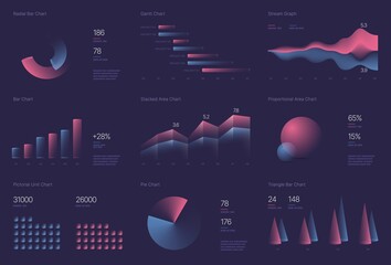 Poster - Infographic charts for business layout, presentation template and finance report. Data visualization with stock diagrams, statistic bars and charts.