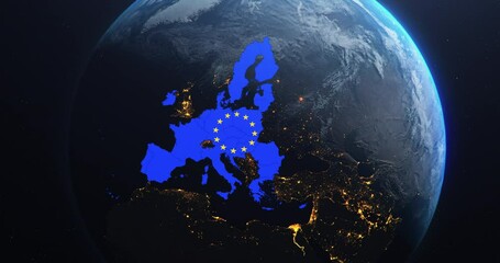 Wall Mural - planet earth from space european union map eu flag, 2020 political borders post brexit, 3d illustrat