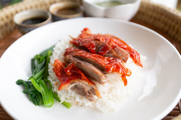 Wall Mural - Roasted duck on rice.