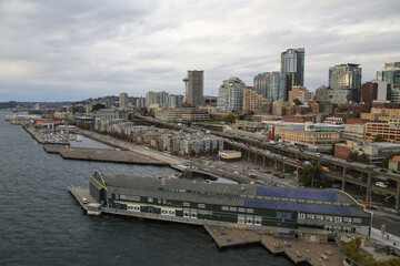 the view of Seattle downtown from sky