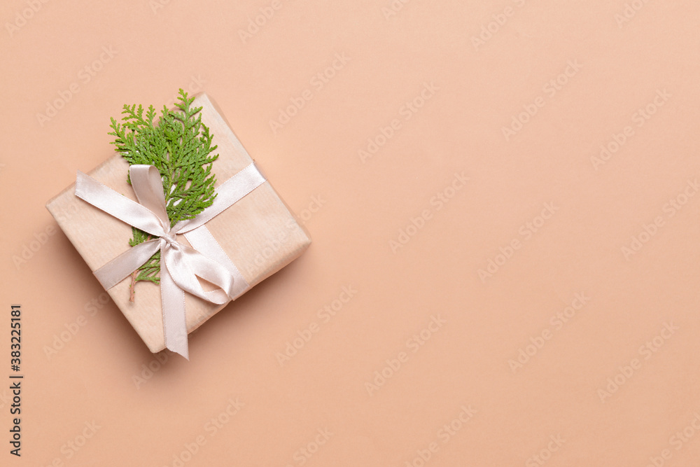 Beautiful Christmas gift on color background