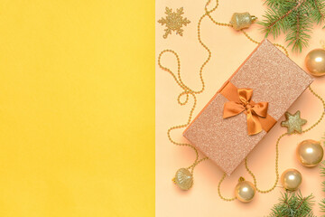  Christmas composition with gift on color background
