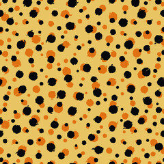 Poster - Cheetah skin seamless pattern design. Cheetah dots vector illustration background. Wildlife fur skin design illustration for print, web, home decor, fashion, surface, graphic design