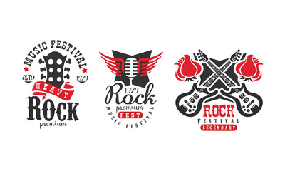 Poster - Heavy Rock Fest Logo Templates Set, Retro Music Festival Labels Vector Illustration