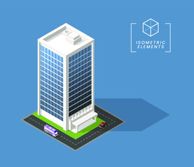 Poster - Isometric High Quality City Building with Shadows on Background . Isolated Vector Elements