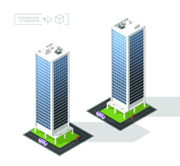 Poster - Isometric High Quality City Building with Shadows on Background . Isolated Vector Elements