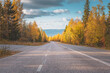 Autumn road view from Sotkamo, Finland.	
